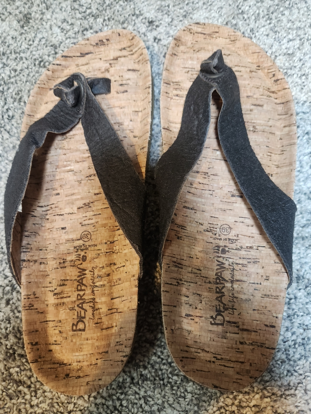BearPaw Women’s Black Cork-Style Thong Sandals
